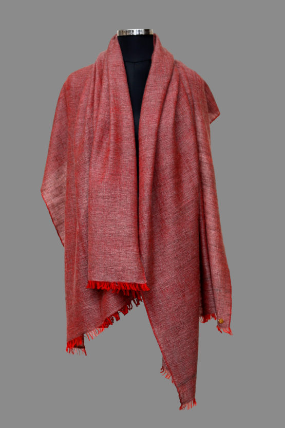 Hand spun and hand woven light red shawl
