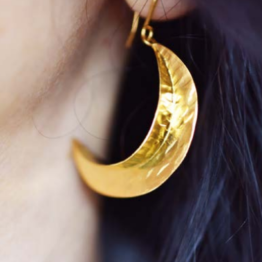Moon shaped brass earrings, gold plated