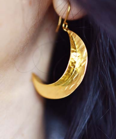 Moon shaped brass earrings, gold plated
