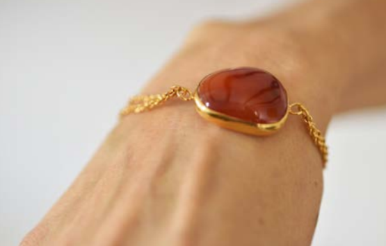 red onyx stone and gold plated recycled brass